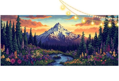 Diamond Painting Sonnenuntergang Diamant Painting Bilder Bergblick Malen nach Zahlen Erwachsene, 5D DIY Diamond Art Bilder Basteln Diamant Kunst Malerei Stickerei Set, Deko Wohnzimmer 150x60 cm m542 von Mailielie