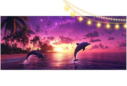 Diamond Painting Sonnenuntergang Diamant Painting Bilder Delfin Malen nach Zahlen Erwachsene Kinder, DIY Diamond Art Bilder Basteln Diamant Kunst Malerei Stickerei Set, Deko Wohnzimmer 220x80 cm m562 von Mailielie