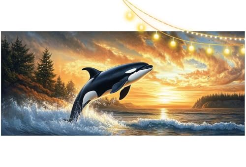 Diamond Painting Sonnenuntergang Diamant Painting Bilder Delphin Malen nach Zahlen Erwachsene, 5D DIY Diamond Art Bilder Basteln Diamant Kunst Malerei Stickerei Set, Deko Wohnzimmer 100x50 cm m560 von Mailielie