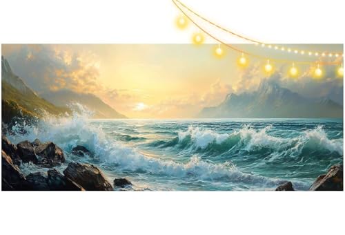 Diamond Painting Sonnenuntergang Diamant Painting Bilder Meereswellen Malen nach Zahlen Erwachsene Kinder, DIY Diamond Art Bilder Basteln Diamant Malerei Stickerei Set, Deko Wohnzimmer 160x80 cm m566 von Mailielie