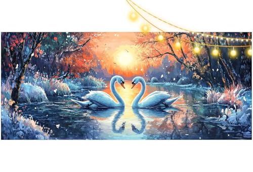 Diamond Painting Sonnenuntergang Diamant Painting Bilder Schwan Malen nach Zahlen Erwachsene Kinder, DIY Diamond Art Bilder Basteln Diamant Kunst Malerei Stickerei Set, Deko Wohnzimmer 100x50 cm m540 von Mailielie