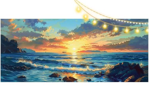 Diamond Painting Sonnenuntergang Diamond Painting Groß XXL 140 X 70 cm, 5D Diamant Painting Bilder Meereswellen Malen Nach Zahlen Erwachsene Anfänger Basteln Crystal Stickerei Malerei, Home Decor m567 von Mailielie