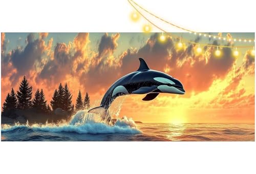 Diamond Painting Sonnenuntergang Diamond Painting Groß XXL 140x70 cm, 5D Diamant Painting Bilder Delfin Malen Nach Zahlen Erwachsene Anfänger Basteln Crystal Stickerei Malerei Kit, Home Decor m561 von Mailielie