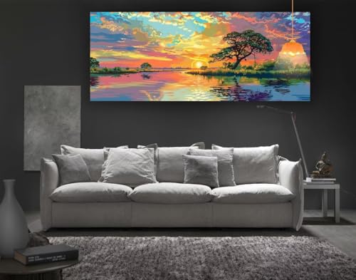 Diamond Painting Sonnenuntergang Diamond Painting XXL 100 x 50 cm, 5D Diamant Painting Bilder Landschaft Malen Nach Zahlen Erwachsene Crystal Strass Stickerei Malerei Kit, Home Decor Geschenk fa105 von Mailielie