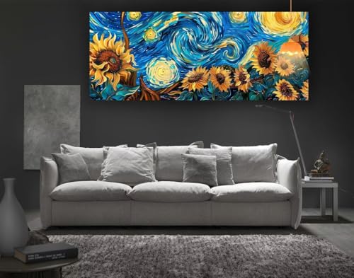 Diamond Painting Sternennacht Diamant Painting Bilder Erwachsene, Sonnenblume Diamond Painting Eckige Steine, DIY 5D Diamond Art Diamant Kunst Malerei Stickerei Set, Deko Wohnzimmer 100 x 50 cm fa150 von Mailielie