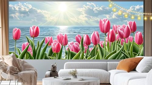 Diamond Painting Tulpe Diamant Painting Bilder Meer Malen nach Zahlen Erwachsene Kinder, 5D DIY Diamond Art Bilder Basteln Diamant Kunst Malerei Stickerei Set, Deko Wohnzimmer Zuhause 70x40 cm m58 von Mailielie