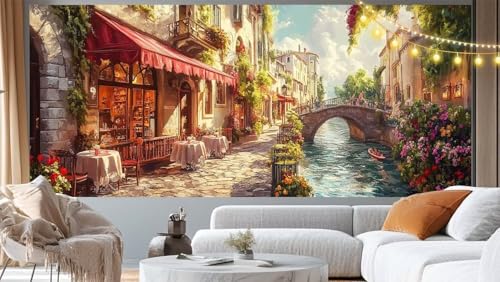 Diamond Painting Venedig Diamant Painting Bilder Weinlese Malen nach Zahlen Erwachsene Kinder, DIY Diamond Art Bilder Basteln Diamant Kunst Malerei Stickerei Set, Deko Wohnzimmer Zuhause 90x40 cm m154 von Mailielie