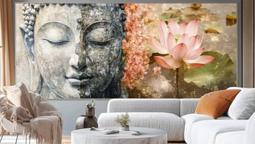 Diamond Painting Weinlese-Buddha Diamant Painting Bilder Lotus Malen nach Zahlen Erwachsene, DIY 5D Diamond Art Mädchen Basteln Diamant Kunst Malerei Stickerei Set, Deko Wohnzimmer 120 x 60 cm ll232 von Mailielie