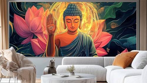 Diamond Painting Zen Diamant Painting Bilder Lotus Malen nach Zahlen Erwachsene, DIY Diamond Painting Zubehör 5D Diamond Art Basteln Diamant Kunst Malerei Stickerei, Deko Wohnzimmer 300 x 100 cm ll24 von Mailielie