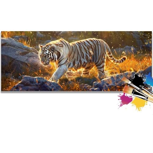 Malen Nach Zahlen Animals, Tigers Malen Nach Zahlen Erwachsene DIY Paint by Numbers Kinder Gemälde inklusive Pinsel und Acrylfarben Handgemalt Ölgemälde Leinwand Bastelset (Frameless)(20x40cm) von Mailielie