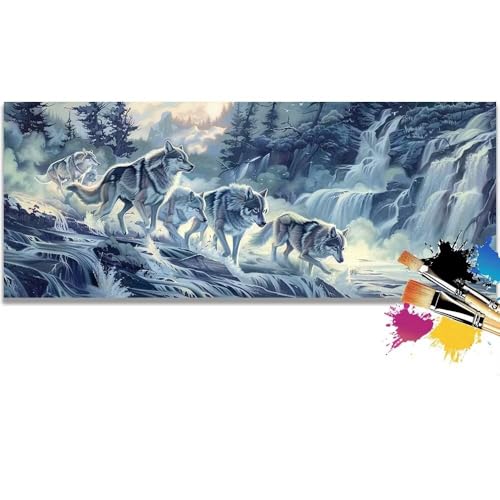 Malen Nach Zahlen Animals, Wolves Malen Nach Zahlen Erwachsene DIY Paint by Numbers Kinder Gemälde inklusive Pinsel und Acrylfarben Handgemalt Ölgemälde Leinwand Bastelset (Frameless)(100x200cm) von Mailielie