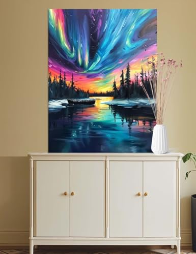 Malen Nach Zahlen Aurora Borealis, Malen Nach Zahlen Erwachsene Landschaft Paint by Numbers Adult, (Ohne Rahmen), Painting by Numbers mit Pinsel und Acrylpigment, Geschenke für Frauen 60x80cm M334 von Mailielie