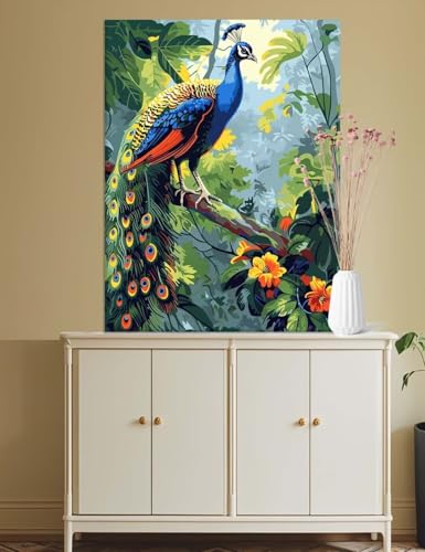 Malen Nach Zahlen Baum, Malen Nach Zahlen Erwachsene Pfau Paint by Numbers Adult, Ohne Rahmen, Painting by Numbers mit Pinsel und Acrylpigment, DIY Malen nach Zahlen, Geschenke für Frauen 70x90cm M88 von Mailielie