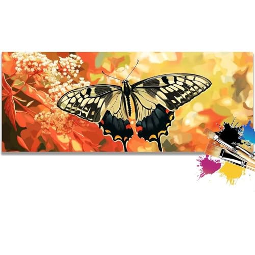 Malen Nach Zahlen Butterfly, Flower Malen Nach Zahlen Erwachsene DIY Paint by Numbers Kinder Gemälde inklusive Pinsel und Acrylfarben Handgemalt Ölgemälde Leinwand Bastelset (Frameless)(100x200cm) von Mailielie