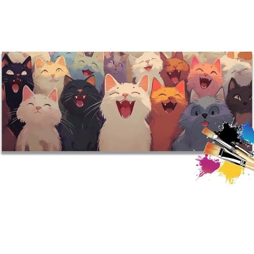 Malen Nach Zahlen Cat,Cute Malen Nach Zahlen Erwachsene DIY Paint by Numbers Kinder Gemälde inklusive Pinsel und Acrylfarben Handgemalt Ölgemälde Leinwand Bastelset für Geschenk (Frameless)(100x200cm) von Mailielie