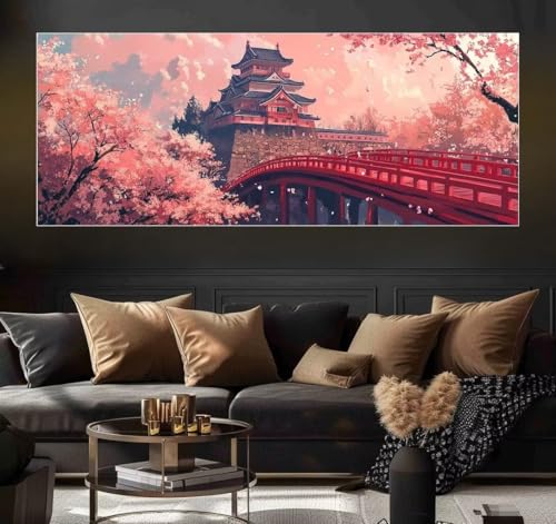 Malen Nach Zahlen Cherry Blossoms, Architecture Malen Nach Zahlen Erwachsene DIY Paint by Numbers Kinder Gemälde inklusive Pinsel und Acrylfarben Handgemalt Ölgemälde Leinwand (Frameless)(20x40cm) von Mailielie