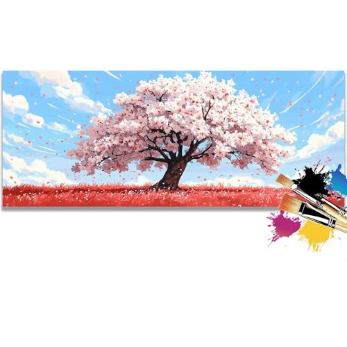 Malen Nach Zahlen Cherry Blossoms, Landscape Malen Nach Zahlen Erwachsene Paint by Numbers Kinder Gemälde inklusive Pinsel und Acrylfarben Handgemalt Ölgemälde Leinwand Bastelset (Frameless)(20x40cm) von Mailielie