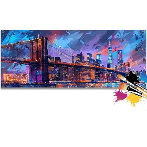 Malen Nach Zahlen City, Bridge Malen Nach Zahlen Erwachsene DIY Paint by Numbers Kinder Gemälde inklusive Pinsel und Acrylfarben Handgemalt Ölgemälde Leinwand Bastelset Geschenk (Frameless)(50x100cm) von Mailielie