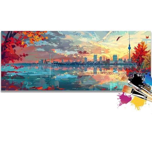 Malen Nach Zahlen City, Landscape Malen Nach Zahlen Erwachsene DIY Paint by Numbers Kinder Gemälde inklusive Pinsel und Acrylfarben Handgemalt Ölgemälde Leinwand Bastelset (Frameless)(100x200cm) von Mailielie