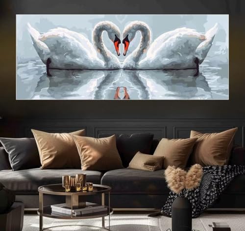 Malen Nach Zahlen Couple, Swan Malen Nach Zahlen Erwachsene DIY Paint by Numbers Kinder Gemälde inklusive Pinsel und Acrylfarben Handgemalt Ölgemälde Leinwand Bastelset Geschenk (Frameless)(100x200cm) von Mailielie