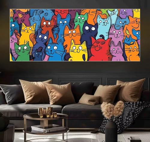 Malen Nach Zahlen Cute, Cat Malen Nach Zahlen Erwachsene DIY Paint by Numbers Kinder Gemälde inklusive Pinsel und Acrylfarben Handgemalt Ölgemälde Leinwand Bastelset für Geschenk (Frameless)(90x180cm) von Mailielie