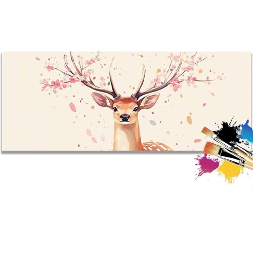 Malen Nach Zahlen Deer, Flowers Malen Nach Zahlen Erwachsene DIY Paint by Numbers Kinder Gemälde inklusive Pinsel und Acrylfarben Handgemalt Ölgemälde Leinwand Bastelset Geschenk (Frameless)(90x180cm) von Mailielie