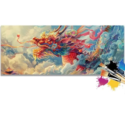 Malen Nach Zahlen Dragon, China Malen Nach Zahlen Erwachsene DIY Paint by Numbers Kinder Gemälde inklusive Pinsel und Acrylfarben Handgemalt Ölgemälde Leinwand Bastelset (Frameless)(100x200cm) von Mailielie