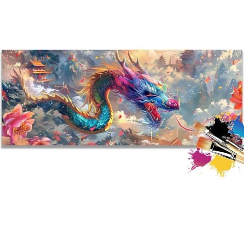 Malen Nach Zahlen Dragon, Landscape Malen Nach Zahlen Erwachsene DIY Paint by Numbers Kinder Gemälde inklusive Pinsel und Acrylfarben Handgemalt Ölgemälde Leinwand Bastelset (Frameless)(20x40cm) von Mailielie