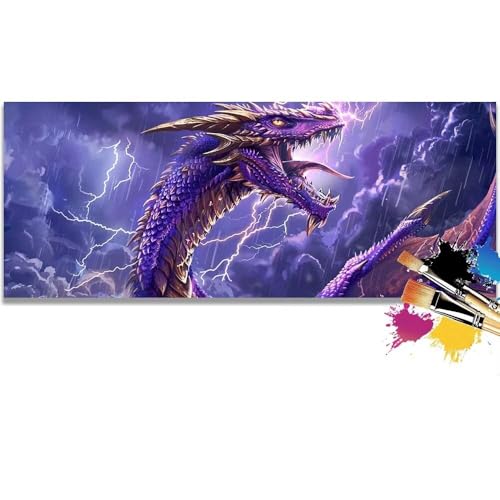 Malen Nach Zahlen Dragon, Thunder And Lightning Malen Nach Zahlen Erwachsene DIY Paint by Numbers Kinder Gemälde inklusive Pinsel und Acrylfarben Handgemalt Ölgemälde Leinwand (Frameless)(40x80cm) von Mailielie