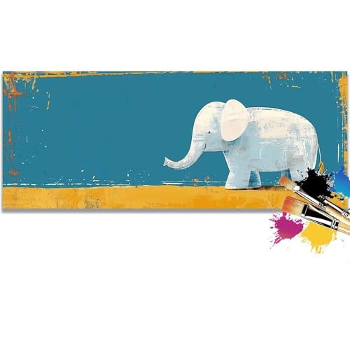 Malen Nach Zahlen Elephant, Cute Malen Nach Zahlen Erwachsene DIY Paint by Numbers Kinder Gemälde inklusive Pinsel und Acrylfarben Handgemalt Ölgemälde Leinwand Bastelset Geschenk (Frameless)(20x40cm) von Mailielie