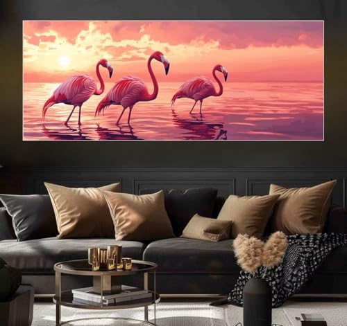 Malen Nach Zahlen Flamingo, Sunset Malen Nach Zahlen Erwachsene DIY Paint by Numbers Kinder Gemälde inklusive Pinsel und Acrylfarben Handgemalt Ölgemälde Leinwand Bastelset (Frameless)(30x60cm) von Mailielie