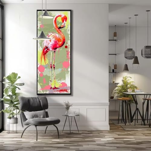 Malen Nach Zahlen Flamingos, Tiere Malen Nach Zahlen Erwachsene DIY Paint by Numbers Kinder Gemälde inklusive Pinsel und Acrylfarben Handgemalt Ölgemälde Leinwand Bastelset (Frameless)(20x40cm) von Mailielie