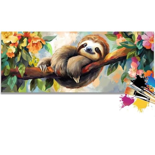 Malen Nach Zahlen Flowers, Sloths Malen Nach Zahlen Erwachsene DIY Paint by Numbers Kinder Gemälde inklusive Pinsel und Acrylfarben Handgemalt Ölgemälde Leinwand Bastelset (Frameless)(100x200cm) von Mailielie