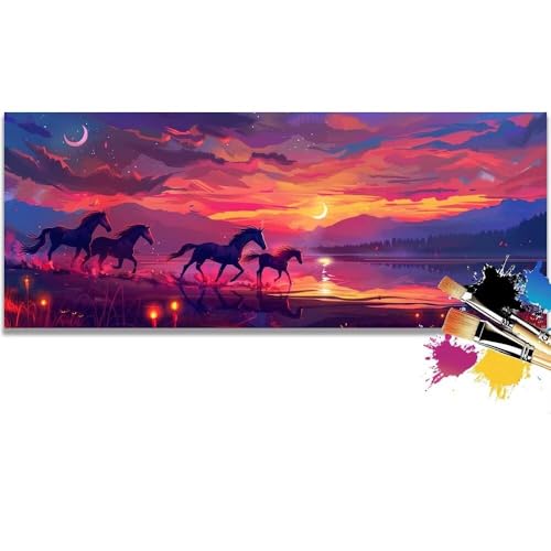 Malen Nach Zahlen Horse, Sunset Malen Nach Zahlen Erwachsene DIY Paint by Numbers Kinder Gemälde inklusive Pinsel und Acrylfarben Handgemalt Ölgemälde Leinwand Bastelset (Frameless)(100x200cm) von Mailielie