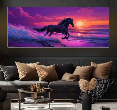 Malen Nach Zahlen Horse, Sunset Malen Nach Zahlen Erwachsene DIY Paint by Numbers Kinder Gemälde inklusive Pinsel und Acrylfarben Handgemalt Ölgemälde Leinwand Bastelset Geschenk (Frameless)(20x40cm) von Mailielie