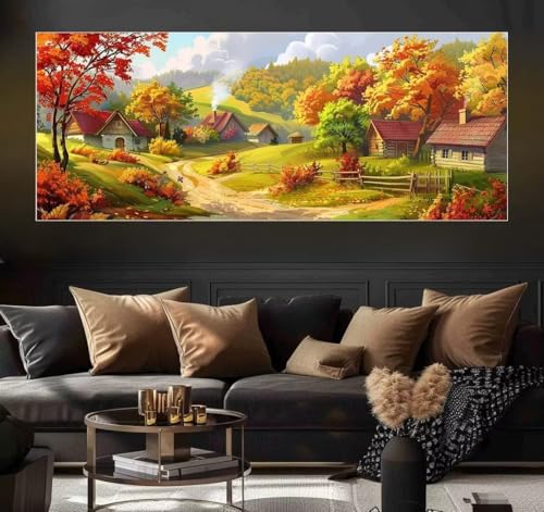 Malen Nach Zahlen In Autumn, Houses Malen Nach Zahlen Erwachsene DIY Paint by Numbers Kinder Gemälde inklusive Pinsel und Acrylfarben Handgemalt Ölgemälde Leinwand Bastelset (Frameless)(100x200cm) von Mailielie