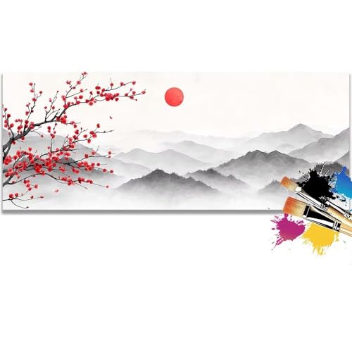 Malen Nach Zahlen Japan, Mountain Malen Nach Zahlen Erwachsene DIY Paint by Numbers Kinder Gemälde inklusive Pinsel und Acrylfarben Handgemalt Ölgemälde Leinwand Bastelset (Frameless)(20x40cm) von Mailielie