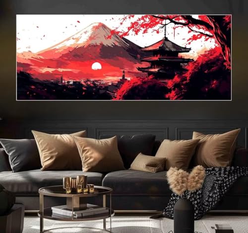 Malen Nach Zahlen Japan, Mountain Malen Nach Zahlen Erwachsene DIY Paint by Numbers Kinder Gemälde inklusive Pinsel und Acrylfarben Handgemalt Ölgemälde Leinwand Bastelset (Frameless)(50x100cm) von Mailielie