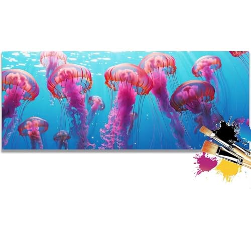 Malen Nach Zahlen Jellyfish, Sea Malen Nach Zahlen Erwachsene DIY Paint by Numbers Kinder Gemälde inklusive Pinsel und Acrylfarben Handgemalt Ölgemälde Leinwand Bastelset (Frameless)(90x180cm) von Mailielie