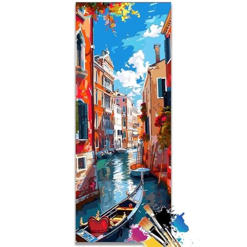 Malen Nach Zahlen Kleine Stadt, Boot Malen Nach Zahlen Erwachsene DIY Paint by Numbers Kinder Gemälde inklusive Pinsel und Acrylfarben Handgemalt Ölgemälde Leinwand Bastelset (Frameless)(70x140cm) von Mailielie