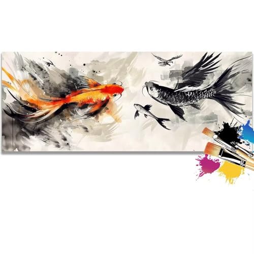 Malen Nach Zahlen Koi Fish, Landscape Malen Nach Zahlen Erwachsene DIY Paint by Numbers Kinder Gemälde inklusive Pinsel und Acrylfarben Handgemalt Ölgemälde Leinwand Bastelset (Frameless)(90x180cm) von Mailielie