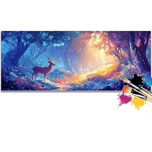 Malen Nach Zahlen Landscape, Deer Malen Nach Zahlen Erwachsene DIY Paint by Numbers Kinder Gemälde inklusive Pinsel und Acrylfarben Handgemalt Ölgemälde Leinwand Bastelset (Frameless)(90x180cm) von Mailielie