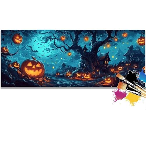 Malen Nach Zahlen Landscape, Halloween Malen Nach Zahlen Erwachsene DIY Paint by Numbers Kinder Gemälde inklusive Pinsel und Acrylfarben Handgemalt Ölgemälde Leinwand Bastelset (Frameless)(30x60cm) von Mailielie