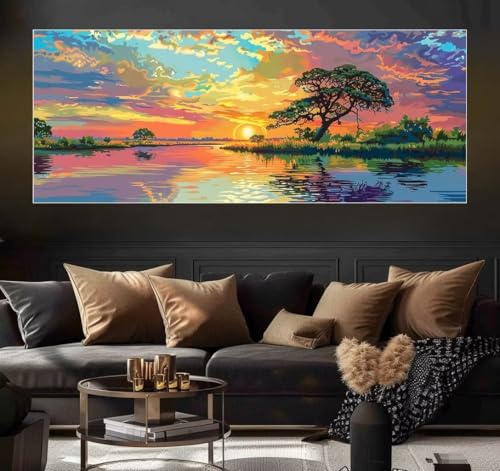 Malen Nach Zahlen Landscape, Sunset Malen Nach Zahlen Erwachsene DIY Paint by Numbers Kinder Gemälde inklusive Pinsel und Acrylfarben Handgemalt Ölgemälde Leinwand Bastelset (Frameless)(100x200cm) von Mailielie