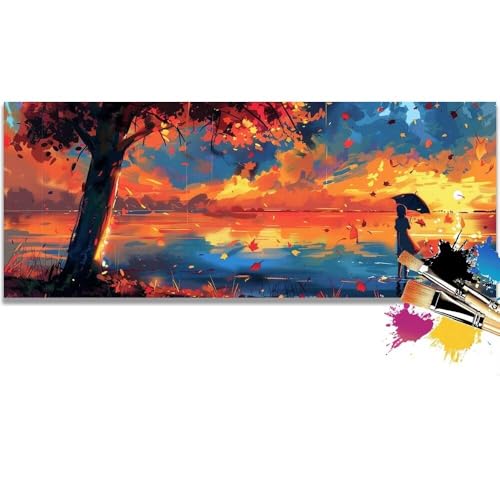 Malen Nach Zahlen Landscape, Sunset Malen Nach Zahlen Erwachsene DIY Paint by Numbers Kinder Gemälde inklusive Pinsel und Acrylfarben Handgemalt Ölgemälde Leinwand Bastelset (Frameless)(100x200cm) von Mailielie