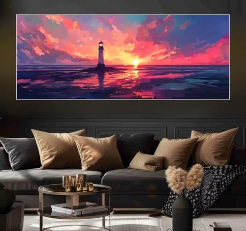 Malen Nach Zahlen Lighthouse, Sea Malen Nach Zahlen Erwachsene DIY Paint by Numbers Kinder Gemälde inklusive Pinsel und Acrylfarben Handgemalt Ölgemälde Leinwand Bastelset (Frameless)(50x100cm) von Mailielie