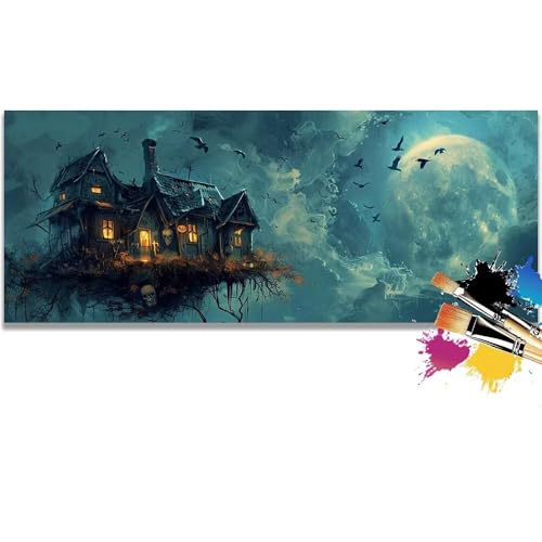 Malen Nach Zahlen Moon, Cabin Malen Nach Zahlen Erwachsene DIY Paint by Numbers Kinder Gemälde inklusive Pinsel und Acrylfarben Handgemalt Ölgemälde Leinwand Bastelset Geschenk (Frameless)(100x200cm) von Mailielie