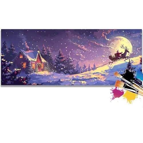 Malen Nach Zahlen Moon, Christmas Malen Nach Zahlen Erwachsene DIY Paint by Numbers Kinder Gemälde inklusive Pinsel und Acrylfarben Handgemalt Ölgemälde Leinwand Bastelset (Frameless)(100x200cm) von Mailielie