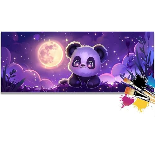 Malen Nach Zahlen Moon, Panda Malen Nach Zahlen Erwachsene DIY Paint by Numbers Kinder Gemälde inklusive Pinsel und Acrylfarben Handgemalt Ölgemälde Leinwand Bastelset Geschenk (Frameless)(100x200cm) von Mailielie