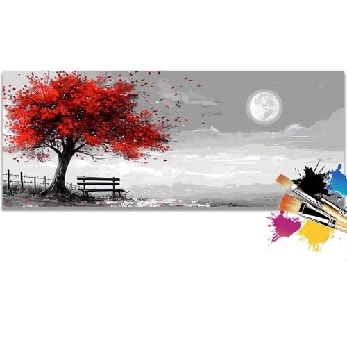 Malen Nach Zahlen Moon, Tree Malen Nach Zahlen Erwachsene DIY Paint by Numbers Kinder Gemälde inklusive Pinsel und Acrylfarben Handgemalt Ölgemälde Leinwand Bastelset für Geschenk (Frameless)(40x80cm) von Mailielie